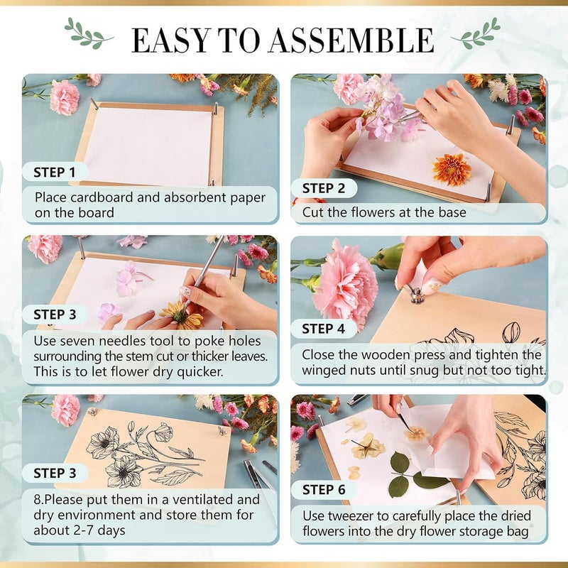 Aboofx Large Flower Press Kit for Adults,10.8"x6.9" 6 Layers Wooden Flower Pressing Kit for Pressed Flowers Herbs Leaf, DIY Flowers Preservation for Bookmark Wedding, Art & Craft Kits Gift for Adult - Image 5